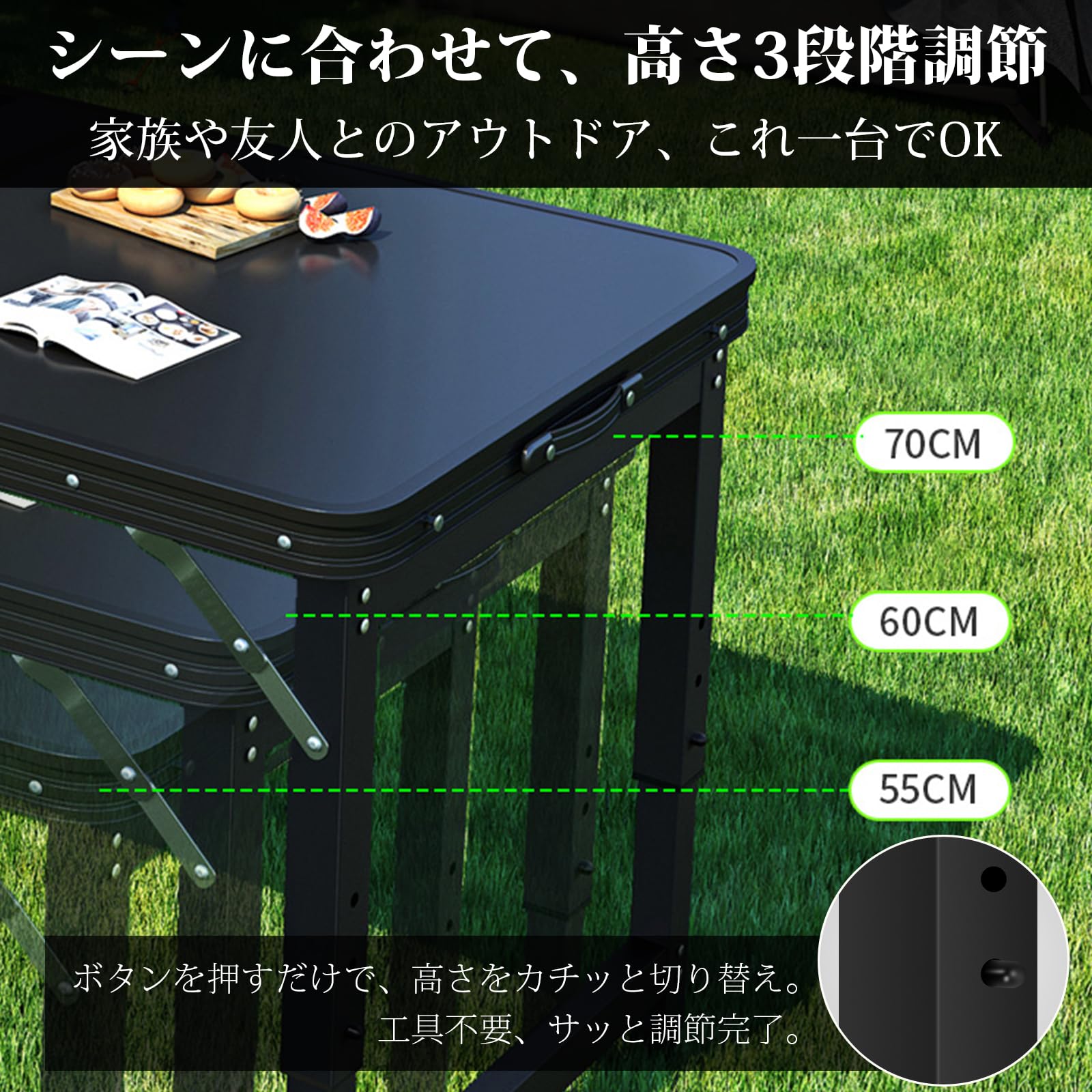 折りたたみテーブル アウトドア テーブル チェア セット キャンプテーブル 机 折り畳み 屋外 高さ3段階調整可能 幅120×奥行60 renos55-10002083 renos楽天市場店 サンプル画像2