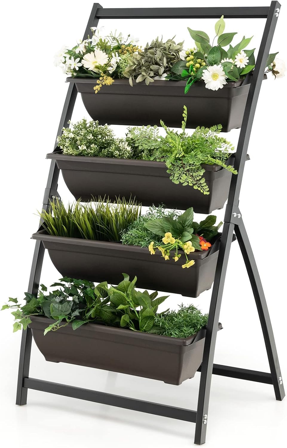 Rakuten - プランタースタンド ガーデンラック 4段 フラワースタンド 植物棚 園芸ラック 花台 鉢植え スタンド 排水孔付き 多機能 収納ラック