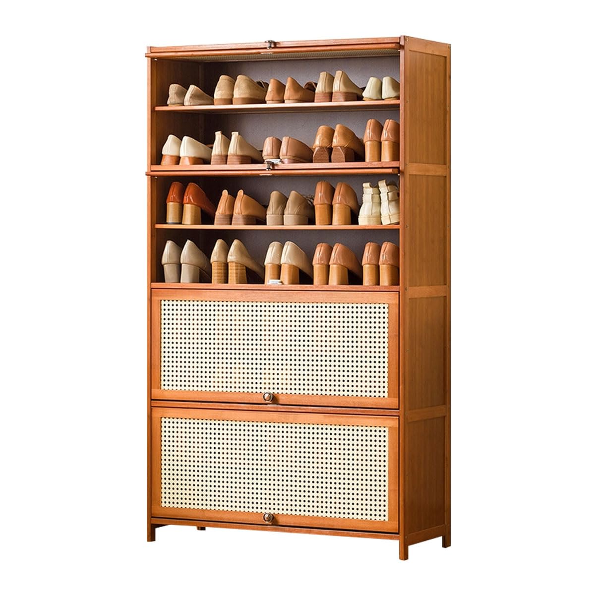 シューズボックス 下駄箱 8段 幅80×奥行32×高さ140cm 靴箱 ルーバー扉 通気性 玄関収納 省スペース 大..