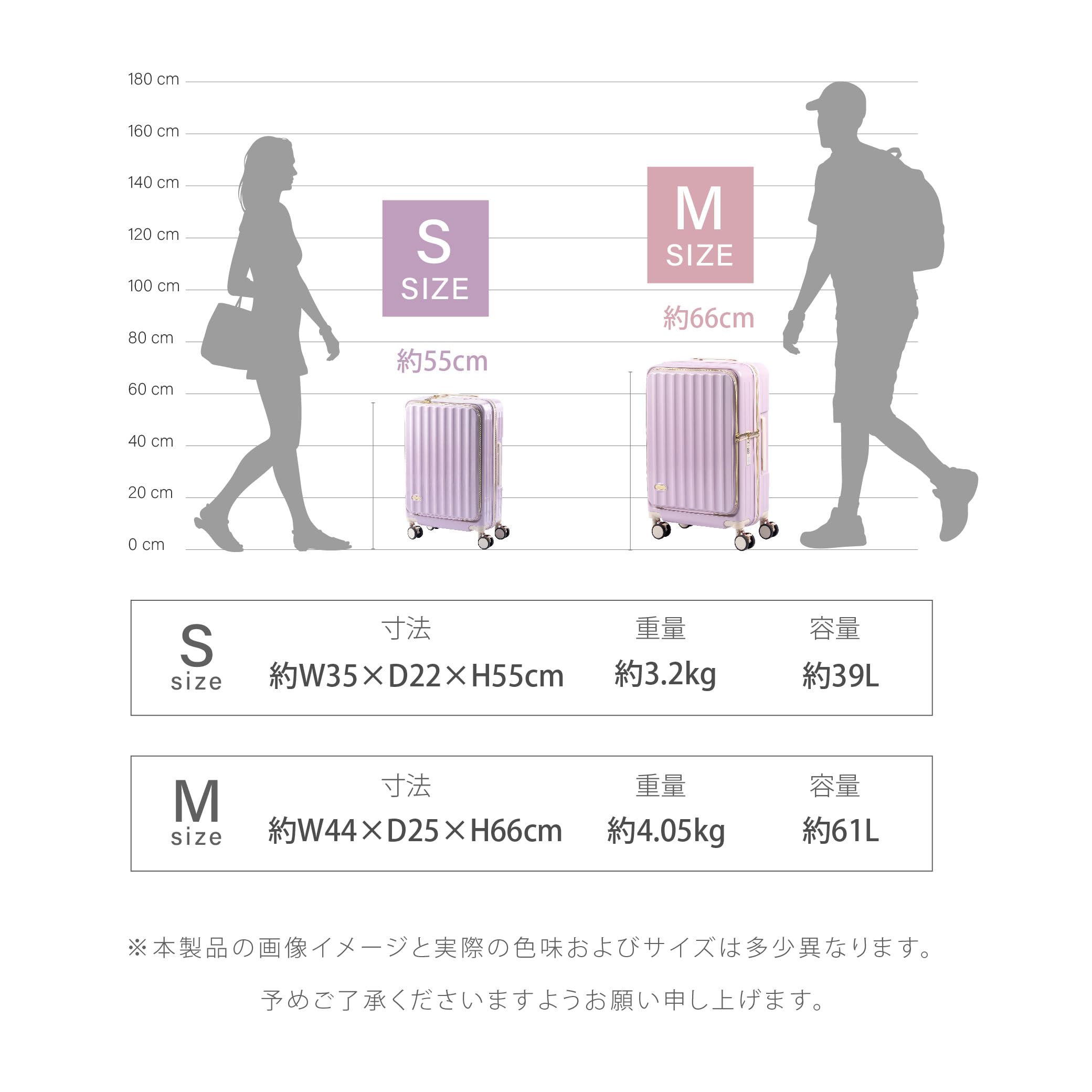 前開き スーツケース ストッパー付き USBポート付き Mサイズ 61L キャリーバッグ 4...