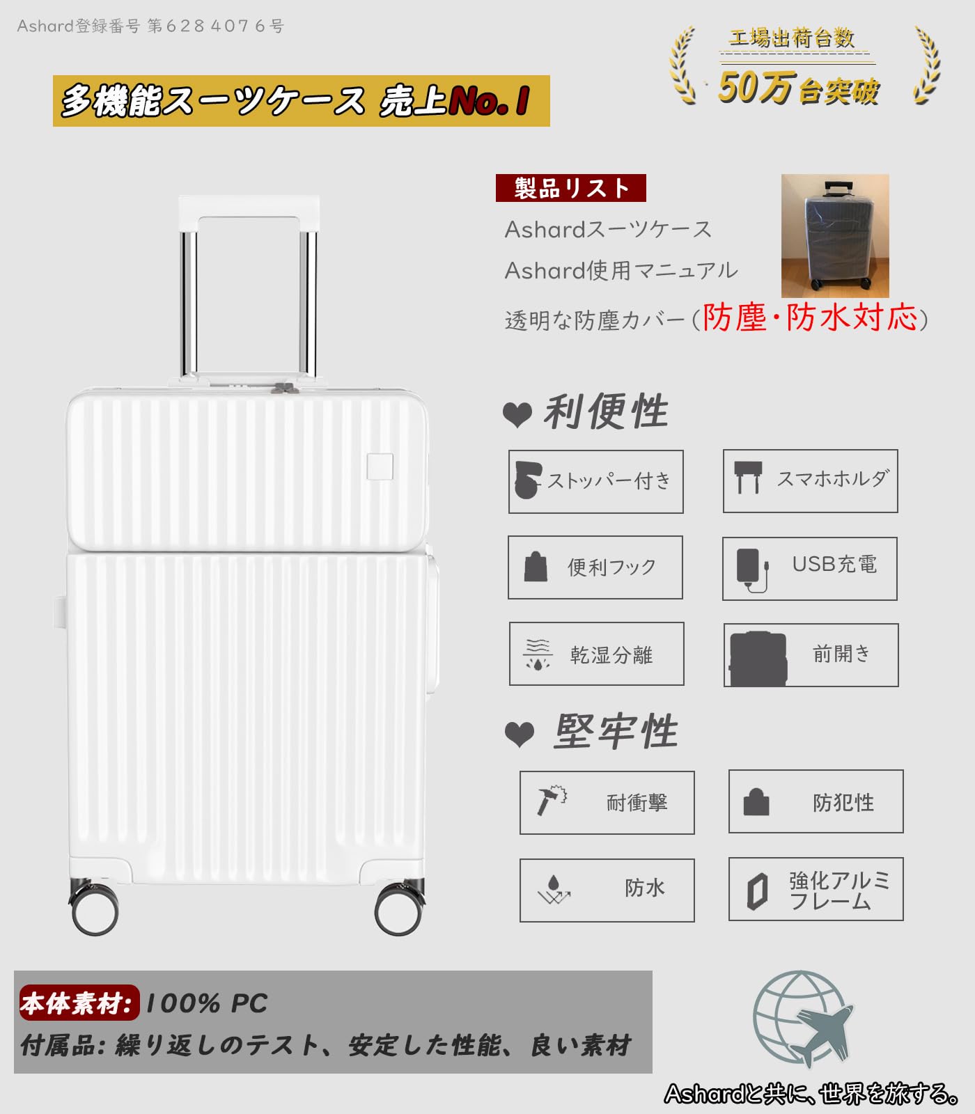 スーツケース 多機能フロントオープン キャリーケース ストッパー付き 機内持ち込...