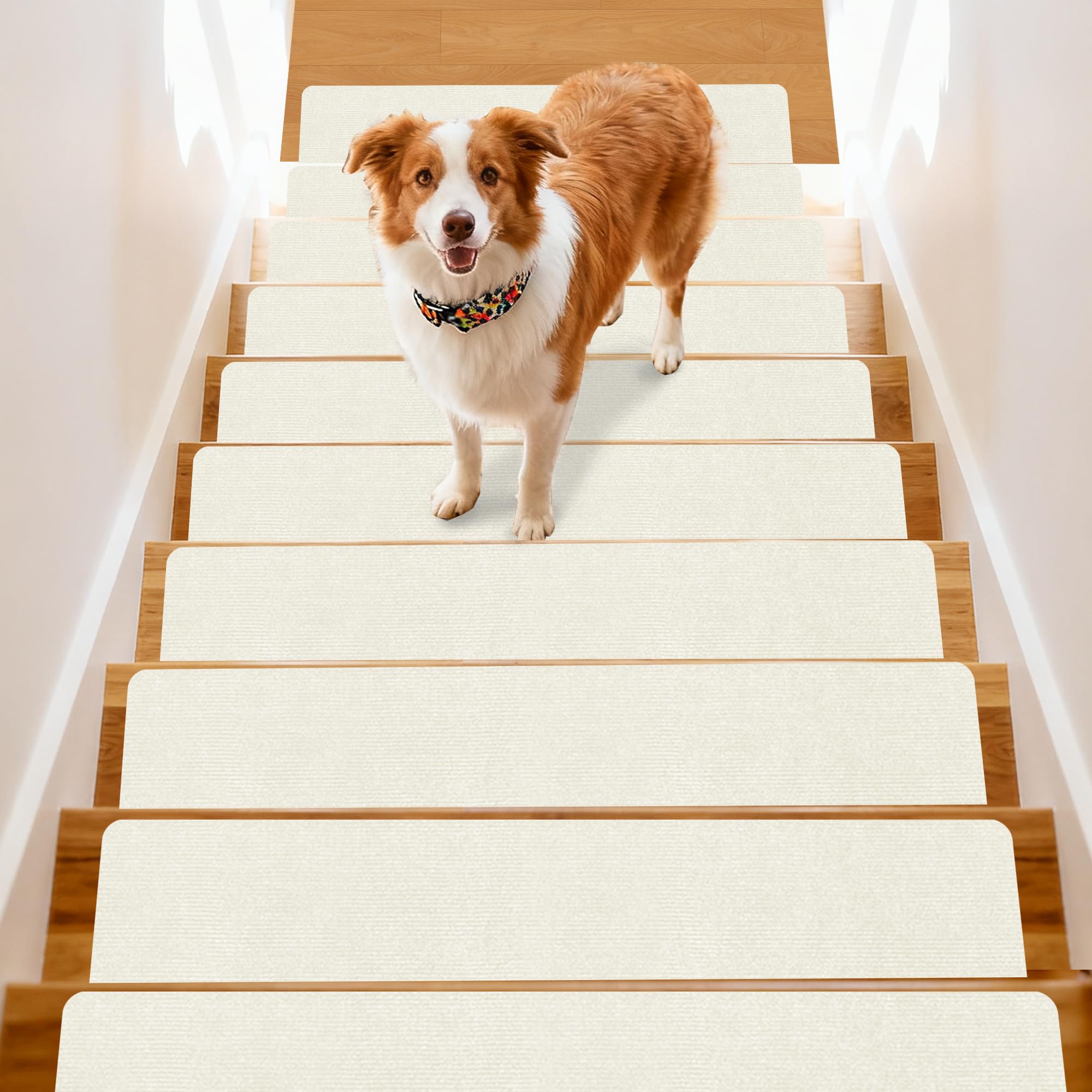Rakuten - ymat 階段マット 防音階段マット 猫犬階段滑り止めマット 簡単取り付け滑り止めマット 自由カット 四季通用階段敷き