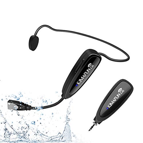 【クーポンで10％OFF?】【送料無料】フィットネスワイヤレスマイク KIMAFUN2.4G無線防水ヘッドセットマイク 30m伝送範囲 自動ペア 耳掛