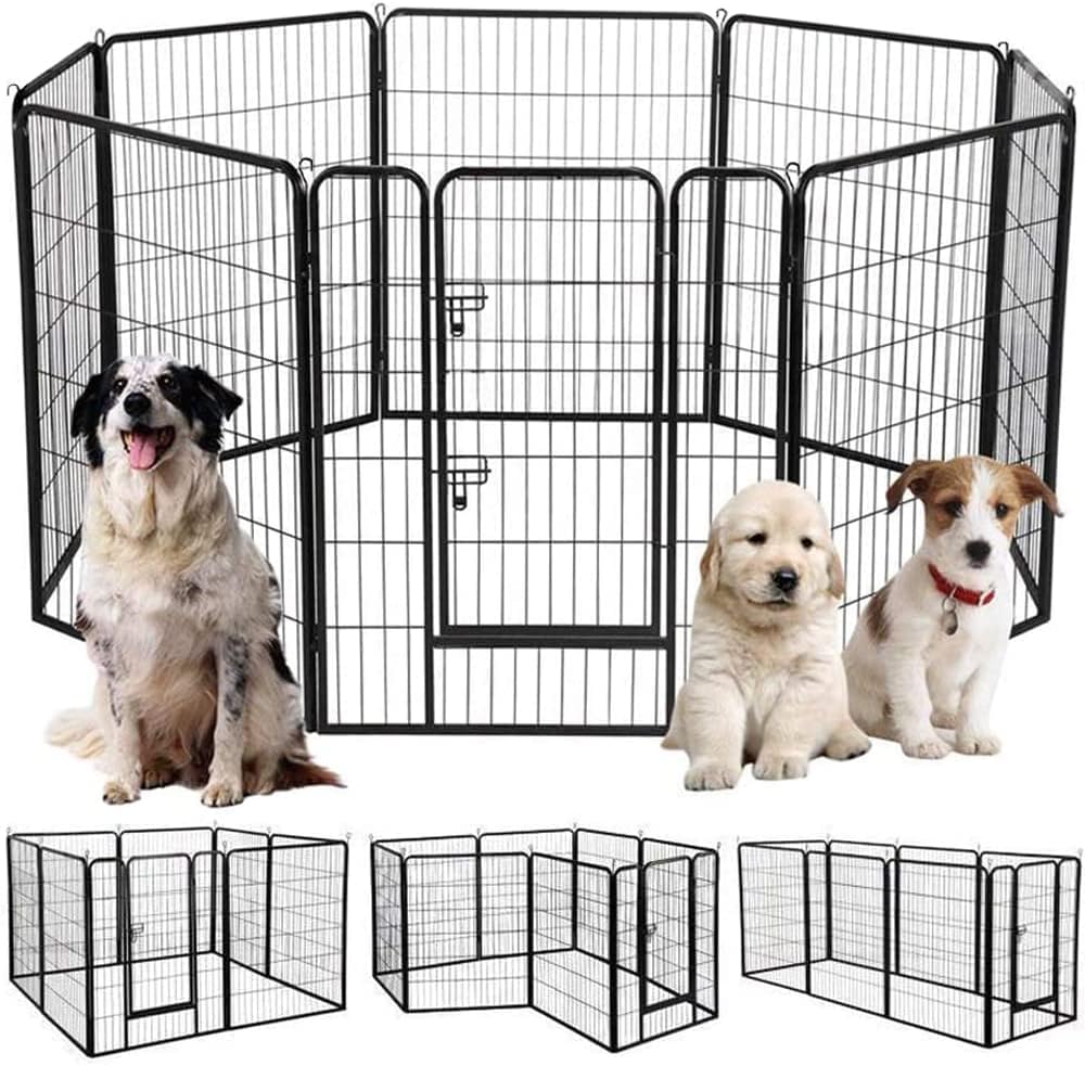 乐天商城 - 犬 サークル ペットフェンス 犬ゲージ 大型犬用 中型犬用 ペットサークル 屋内外兼用 バリアフリー 組立簡単 パネル8枚 複数連結可能