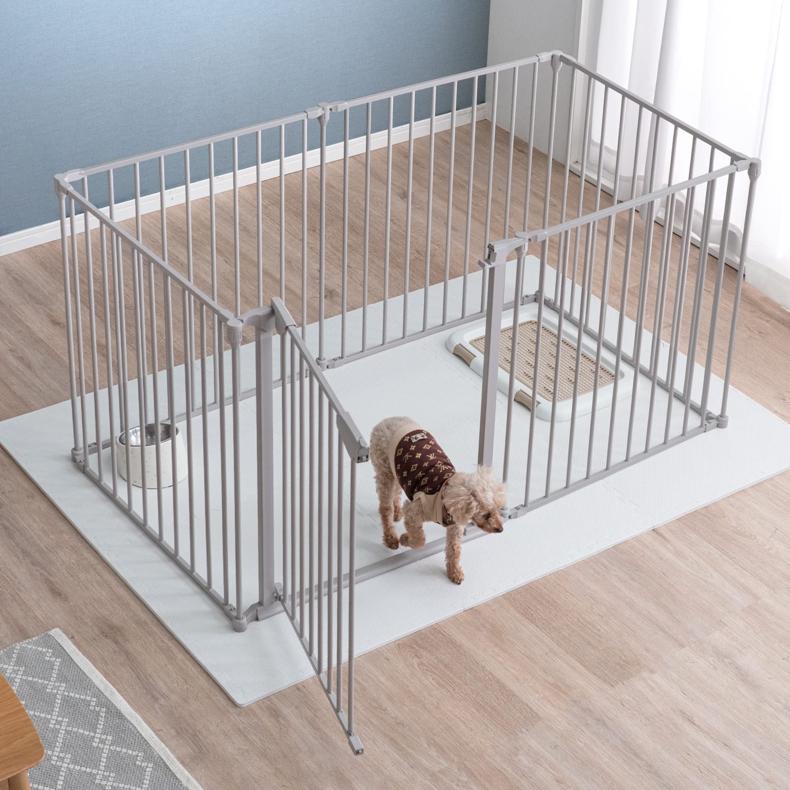 タンスのゲン ペットサークル 151×76×76cm 【実用新案登録】バリアフリー 6面 両開き ダブルロック ドア 折りたたみ可能