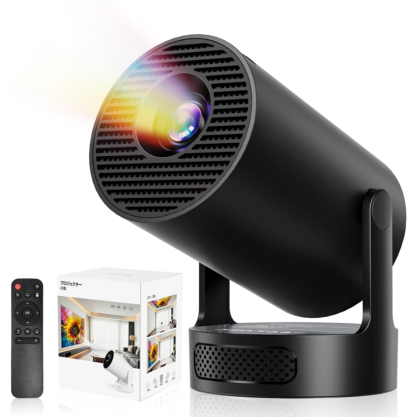 プロジェクター 家庭用 超小型 【2026アップグレード版Android TV14.0搭載＆270°回転＆HiFi外部スピーカー】 27000LM 1080P 4K対応