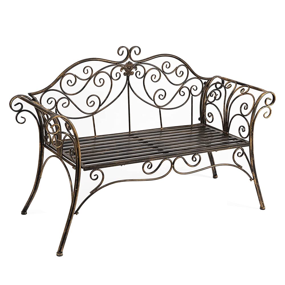 ガーデンベンチ ダブルベンチ 、アームレストと背もたれ付き ヴィンテージベンチ バルコニー テラス 庭 屋外 133x49x90cm