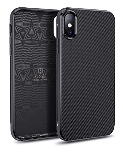 ONES 超薄型 iPhone Xs/X ケース 米軍MIL規格 超耐衝撃 炭素繊維テクスチャ 『 滑り止めストレートエッジ、 画面 ? レンズ保護 』〔 指