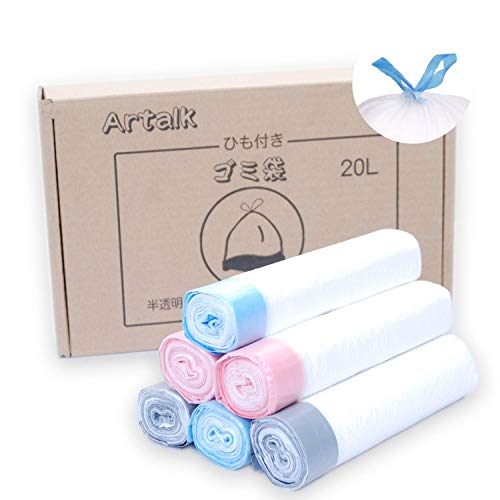 Artalk ゴミ袋 ひも付き 20L ごみ袋 紐付き 半透明 ひも付きゴミ袋 生ゴミ袋 消臭バッグ 合計90枚入り 横50×縦55cm ゴミ箱用アクセサリ