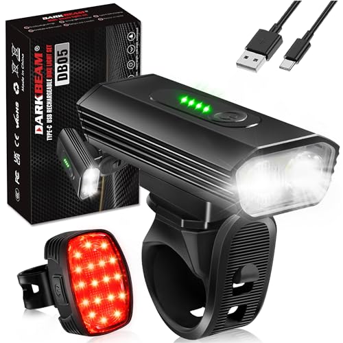 DARKBEAM 自転車ライトキット 超高輝度自転車ライト USB充電式 ヘッドライト (LEDx2個) とテールライト (LEDx18個) 6+5モードサイクリン