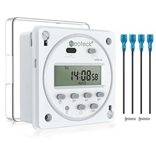 Neoteck タイマースイッチ DC 12V 16A対応 プログラマブルタイマー ウィークリー 防水カバー＆ワイヤーコネクター付属