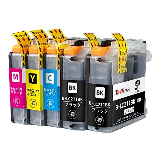 TacTink Brother用 ブラザー LC211 LC211-4PK 互換 インクカートリッジ 4色5本(BK×2/C/M/Y)大容量 残量検知搭載 国際認証 対応機種:DCP