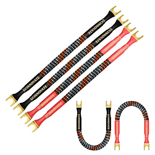 【UCINNOVATE】 4本 19cm スピーカー ジャンパーケーブル HIFI スピーカーケーブル 24k金メッキ 純銅プラグ、 にしなやかで使いやすく、
