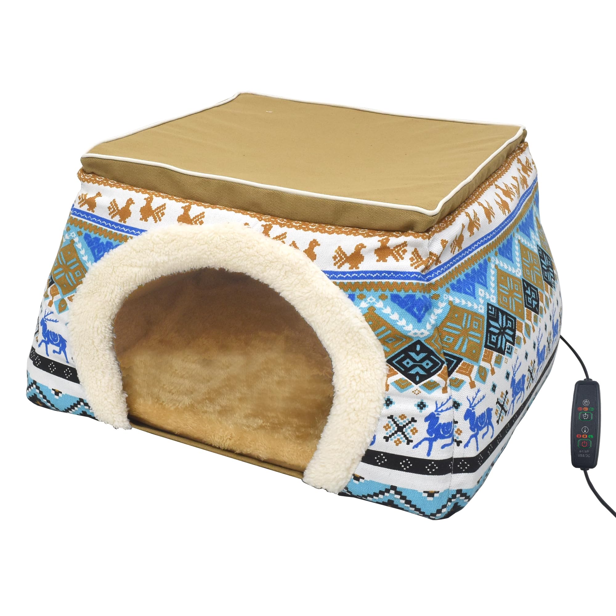 ペット用品 ペット ペットベッド こたつ ベッド ハウス ヒーター 付き 犬 猫 キャットハウス クッション 防寒対策 暖かい 【 ブ