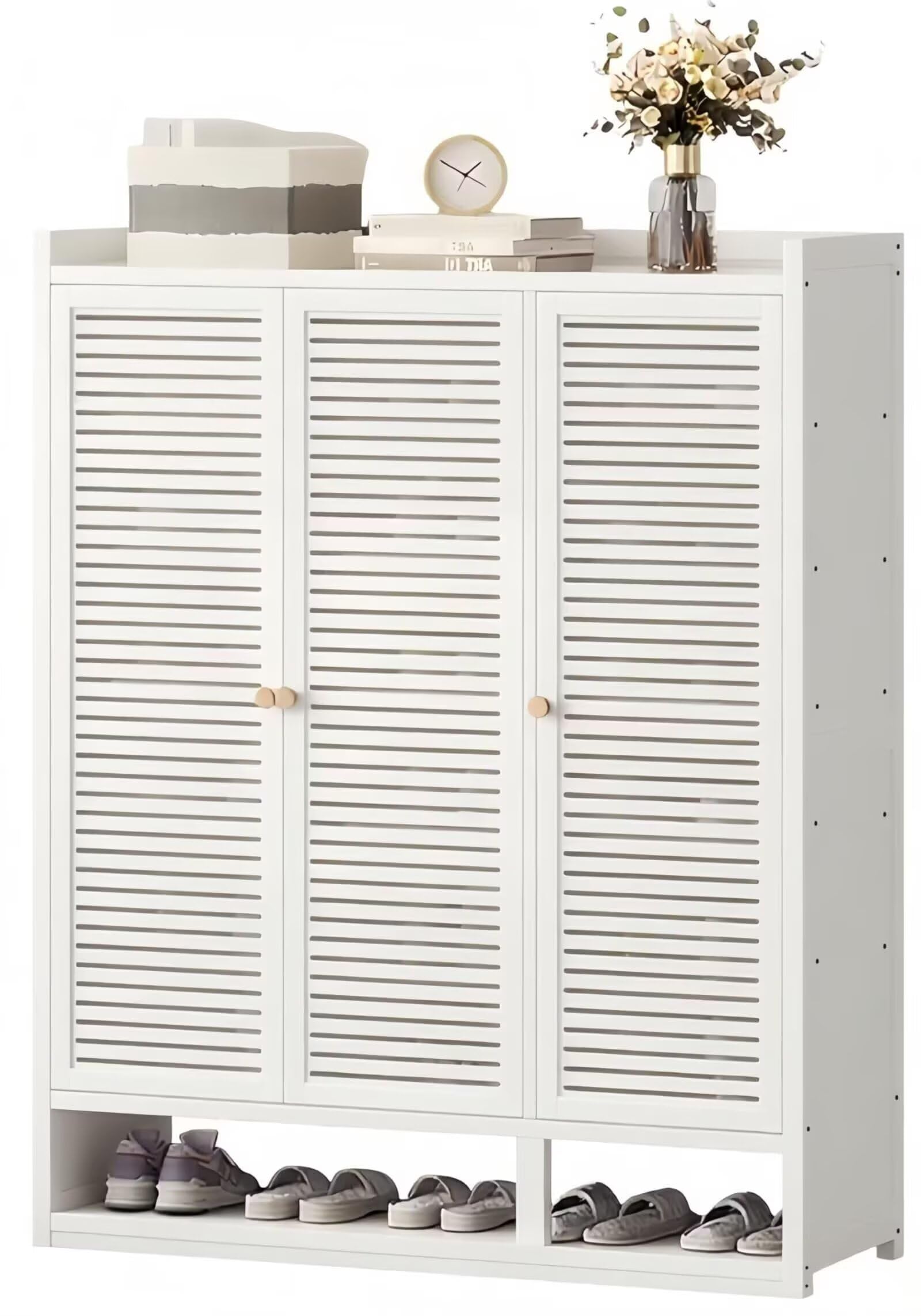 Rakuten - シューズラック 下駄箱 竹製 シューズキャビネット 8段 88x32x112cm 大容量 収納便利 靴棚 靴収納ラック 扉付き コンパクト 省スペース