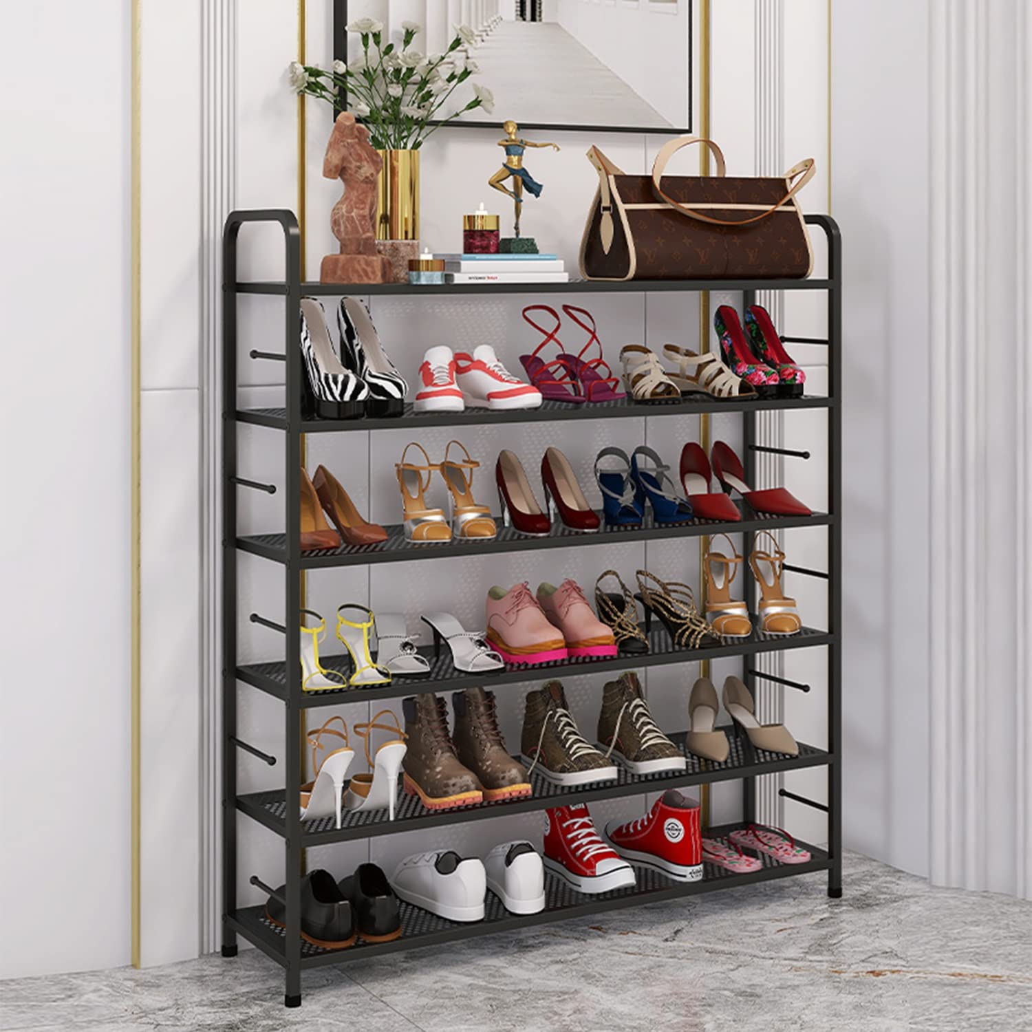 Rakuten - シューズラック 靴箱 スリム 下駄箱 4/5/6段 幅50/70/90cm 鉄製 錆びない 防湿 強くて丈夫な 耐荷重25kg/段 靴棚 靴収納 玄関に靴 を効
