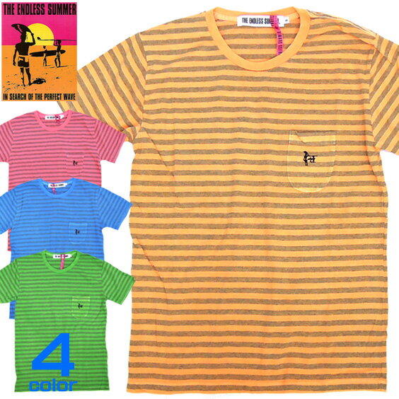 THE ENDLESS SUMMER ボーダー エンドレスサマー メンズ 半袖Tシャツ ★ 夏らしいカジュアルなボーダー柄のTシャツが登場です。胸ポケットの刺繍がワンポイントでお洒落なデザインのボーダー柄半袖Tシャツです。⇒TSS-031