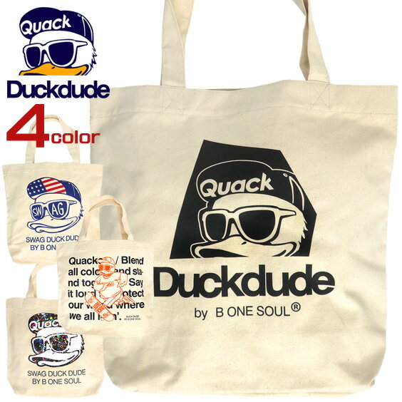 DUCK DUDE バッグ アヒルプリント トートバッグ ダックデュード 大きめトート キャンバス地 イラストプリント カバン DUCK DUDE by b-one-soul バッグ ブランドロゴ 鞄 コットン かばん ビーワンソウル BAG-074