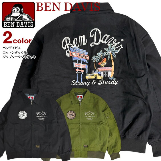 Rakuten - BEN DAVIS ワークジャケット ベンデイビス ワッペン 刺繍 ジップ ブルゾン メンズ ベンデイヴィス ゴリラ イラスト コットンダック地 アウター 裏起毛 ジャンパー カジュアル アメカジ 秋冬 BEN-2245
