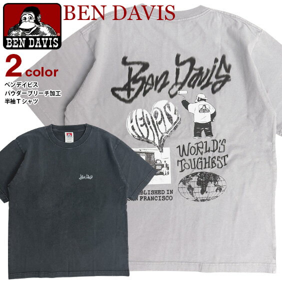 乐天商城 - BEN DAVIS Tシャツ ベンデイビス パウダーブリーチ 半袖Tシャツ メンズ ベンデイヴィス 色落ち ヴィンテージ加工 ゴリラ バックプリント クルーネック ユニセックス ストリート カジュアル トップス BEN-2268
