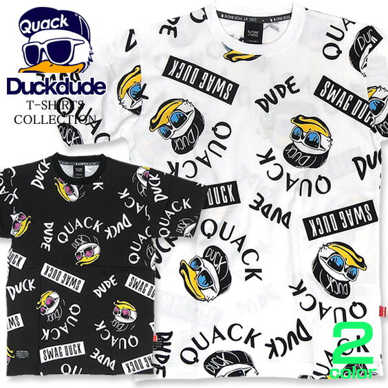 b-one-soul Tシャツ DUCK DUDE 半袖Tシャツ ★ ダックデュード 総柄プリントTシャツ。可愛い番長アヒルがデザインされたお洒落な半袖Tシャツ。メンズ、レディースで着やすいカジュアルな半袖のプリントTシャツです。⇒TSS-101