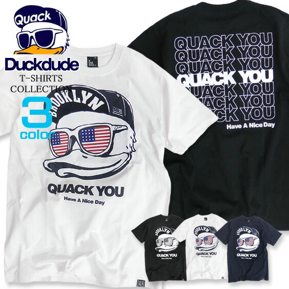 DUCK DUDE 半袖Tシャツ ダックデュード Tシャツ ★ DUCKDUDE by b-one-soul 半袖T アヒルフェイスプリント Tシャツ DUCK プリントTシャツ 星条旗デザインがお洒落　フロッキープリント Tシャツ USAアヒル Tシャツ TSS-195