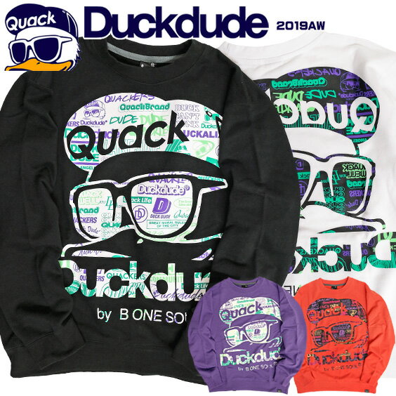 DUCK DUDE スウェット ダックデュード ビッグフェイス アヒル 総柄 ロゴプリント クルーネック トレーナー バックプリント スウェットトレーナー メンズ レディース スエット 裏毛 ビーワンソウル ストリートカジュアル トップス CSL-135