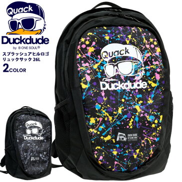 DUCK DUDE リュック ダックデュード スプラッシュ プリント アヒルロゴ デイパック 26L バックパック ペンキ柄 リュックサック PCスリーブ付き A4 バッグ ビーワンソウル カバン メンズ レディース 通学通勤 かばん 旅行 鞄 BAG-087