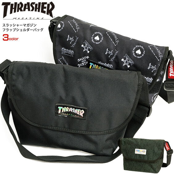 THRASHER バッグ スラッシャー ショルダーバッグ スラッシャーマガジン ブランドタグ フラップショルダーバッグ メンズ レディース メッセンジャーバッグ 無地 ロゴ総柄 パイソン柄 斜め掛けカバン 男女兼用 鞄 THRASHER-THR-106