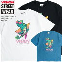 VISION Tシャツ ヴィジョンストリートウェア カメレオン イラスト プリント 半袖Tシャツ メンズ ロゴ バックプリント ヴィジョン プリントTシャツ クルーネック VISION STREET WEAR トップス ユニセックス ストリートカジュアル VISION-242