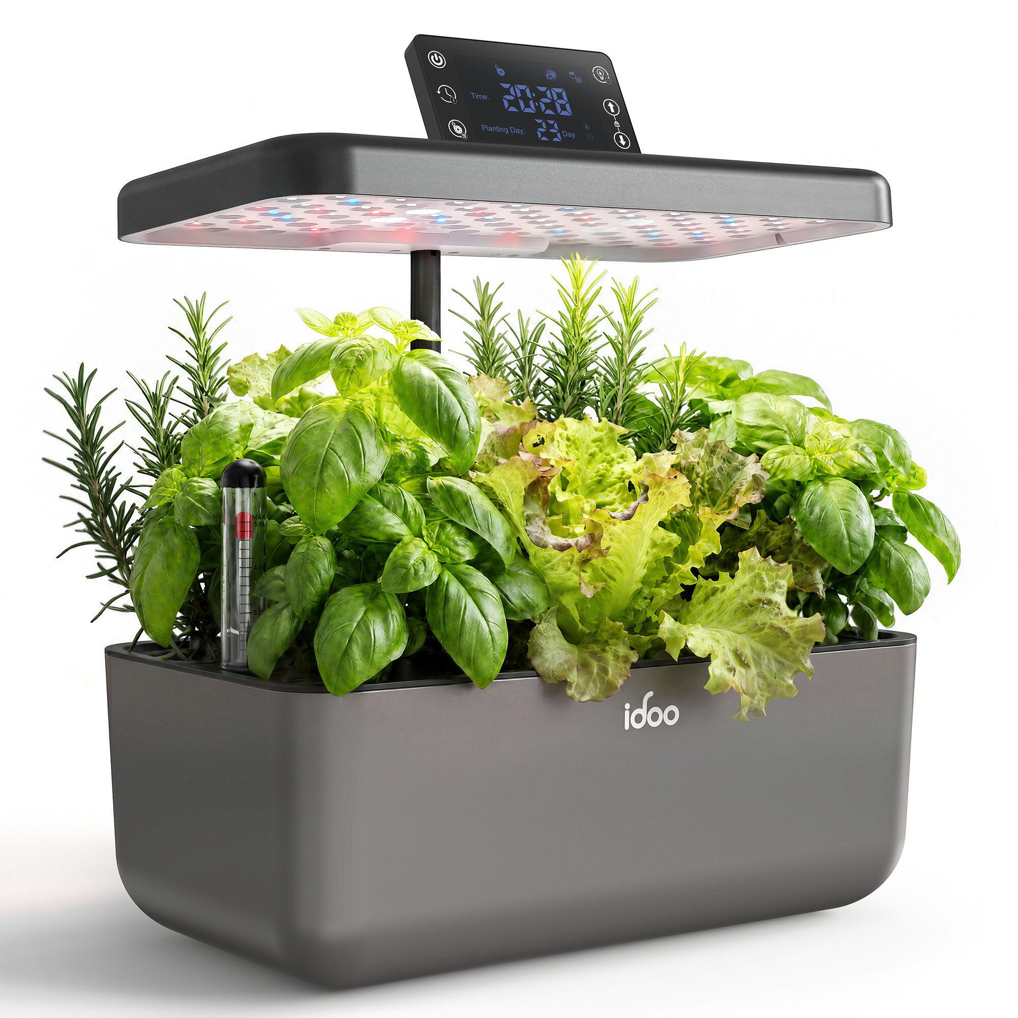 iDOO 水耕栽培キット 水耕栽培セット 室内 家庭菜園 スマート操作パネル搭載 植物育成LEDライト 自動水循環システム 2つの栽培モード 最大12株対応 高さ調節可能 育苗キット 野菜栽培 ハーブ栽培 室内栽培 水耕栽培器 キッチン菜園 シルバー I-HGH02