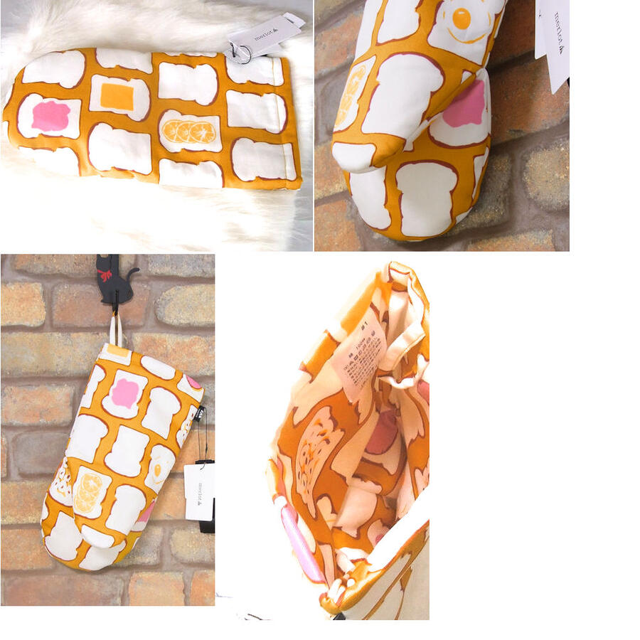 『merlot』食パン総柄ミトン【原宿系】（マスタード）(冬向き) レディース 女性 イヤマフ イヤーマフラー 橙【merlot(メルロー)】