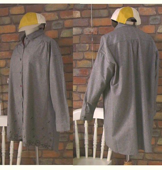 『ESTACOT』裾にくまの音楽隊刺繍～♪★長袖シャツワンピース(ダークベージュ)（秋・春・冬） レディース 女性 7分袖 前開き ゆったり チュニック 熊 【エスタコット】【G】