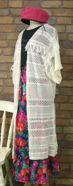 『merlot』腰ひも付き〜透け編みロングカーディガン(アイボリー)（春・初夏） レディース トップス 女..