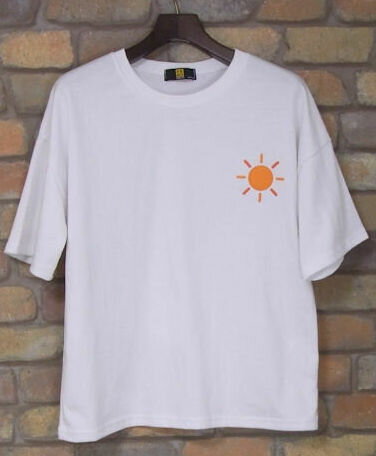 〜元気印♪太陽サンサン刺繍☆半袖Tシャツ(ホワイト)（春・夏） レディース トップス 女性 お日さん　天気　白