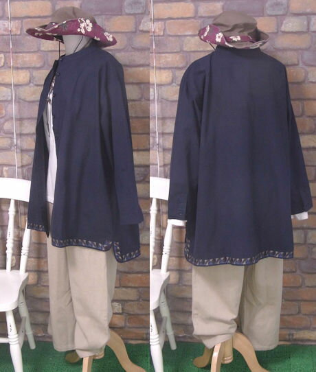 『Emago』裾カラフル刺繍ゆったり長袖チュニックシャツ(ネイビー)(春・秋・冬) レディース トップス 女性 長袖 前開き 布帛 エスニック 大人【Emago(イマゴ)】 イマゴ