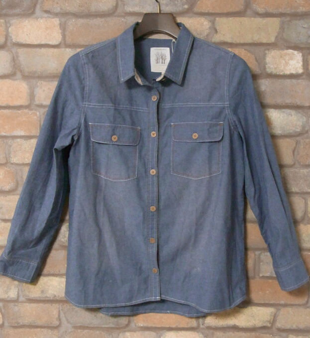 Long-Sleeved - 〜合わせやすい〜水洗い加工〜デニム前開き(前ボタン)長袖シャツ(マリンブルー)（春・秋・冬） レディース トップス 女性 長袖 前開き 綿100 コットン ブラウス 濃藍 ウオッシュ加工【Drive(ドライブ)】