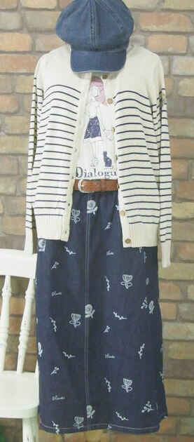 『Emago』ウオッシュデニム〜抜染〜北欧ロングスカート丈(インディゴブルー)（秋・冬・春） レディース 女性 ボトムス ロング 10分丈 7分丈 ミモレ丈 綿100 北欧原野 色抜き ギャザースカート 大人 ナチュラル カジュアル【Emago(イマゴ)】