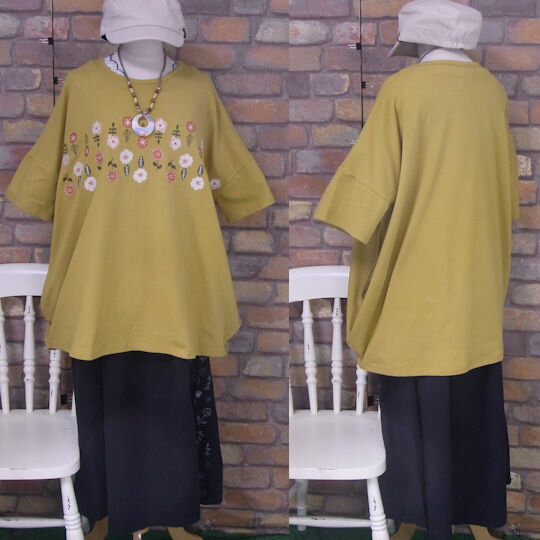 ティアード チュニック ブラウス ぽわん袖 レディース 【 210 g 40 番手 綿】 アップル プリント リボン 立体 半袖 Tシャツ レディース スリム ショート トップス