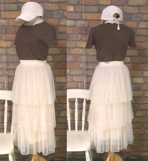 『nahea』～チュール～三段フリルティアードプリーツスカート(アイボリー)（春・初秋・夏） レディース 女性 ボトムス スカート ロング 10分丈 カジュアル 透け感 キレイめ【G】