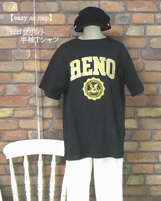 『easy as nap』カジュアルロゴプリントTシャツ(ブラック)（春・夏・秋） レディース トップス 女性 半袖 プルオーバー 女性 大人カジュアル ヤング 黒