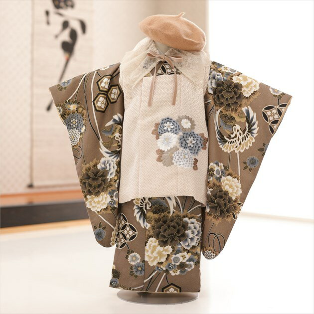 【レンタル】3歳 女の子 着物 七五三レンタル f1528 被布セット 和洋2way ケープ 着物レンタル 753 被布 貸衣装 3才 結婚式 和服 子供着物 ...