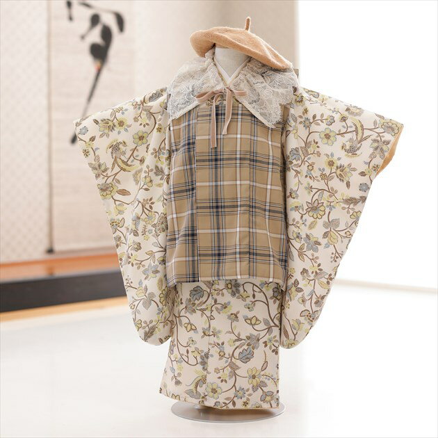 【レンタル】3歳 女の子 着物 七五三レンタル f1529 被布セット 和洋2way ケープ 着物レンタル 753 被布 貸衣装 3才 結婚式 和服 子供着物 ...