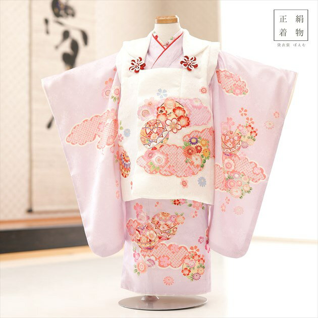 3歳 女の子 正絹 着物レンタル f1565 七五三レンタル 被布セット【絹のお着物】753 被布 貸衣装 3才 結婚式 高級 子供着物 上品 人気 モダン か...