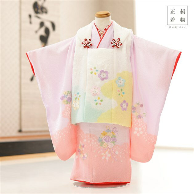 3歳 女の子 正絹 着物レンタル f1566 七五三レンタル 被布セット【絹のお着物】753 被布 貸衣装 3才 結婚式 高級 子供着物 上品 人気 モダン か...