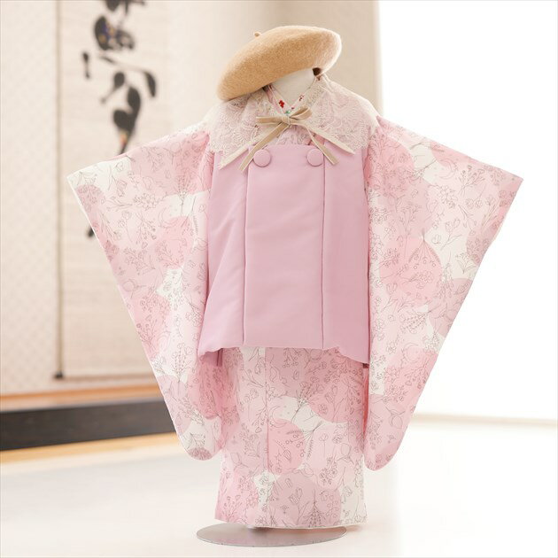 【レンタル】3歳 女の子 着物 七五三レンタル f1550 被布セット 和洋2way ケープ 着物レンタル 753 被布 貸衣装 3才 結婚式 和服 子供着物 ...