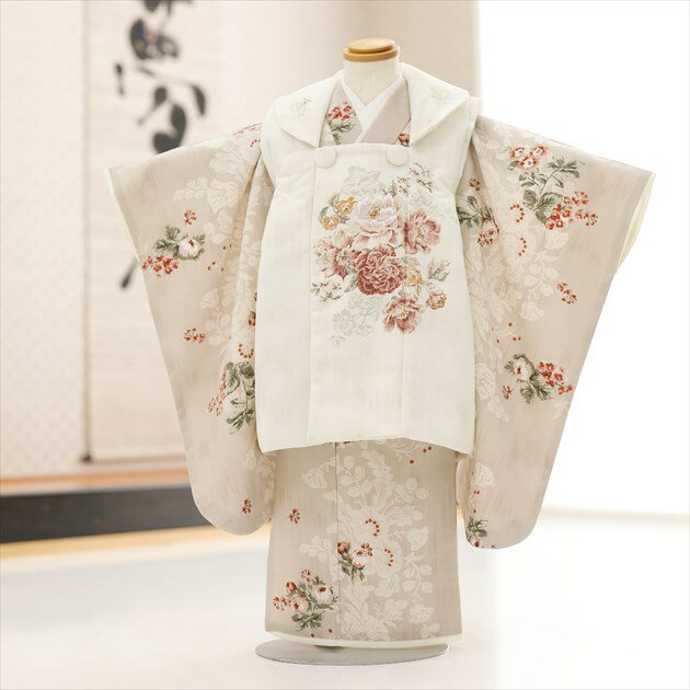 【レンタル】3歳 女の子 七五三レンタル f1582-2 被布セット 着物レンタル 753 被布 貸衣装 3才 結婚式 和服 子供着物 人気 かわいい着物 おし...