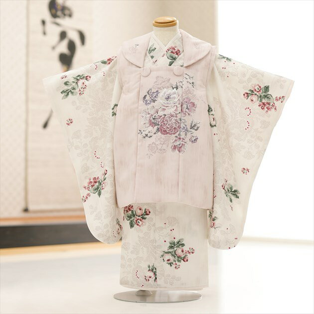 【レンタル】3歳 女の子 七五三レンタル f1583-2 被布セット 着物レンタル 753 被布 貸衣装 3才 結婚式 和服 子供着物 人気 かわいい着物 おし...