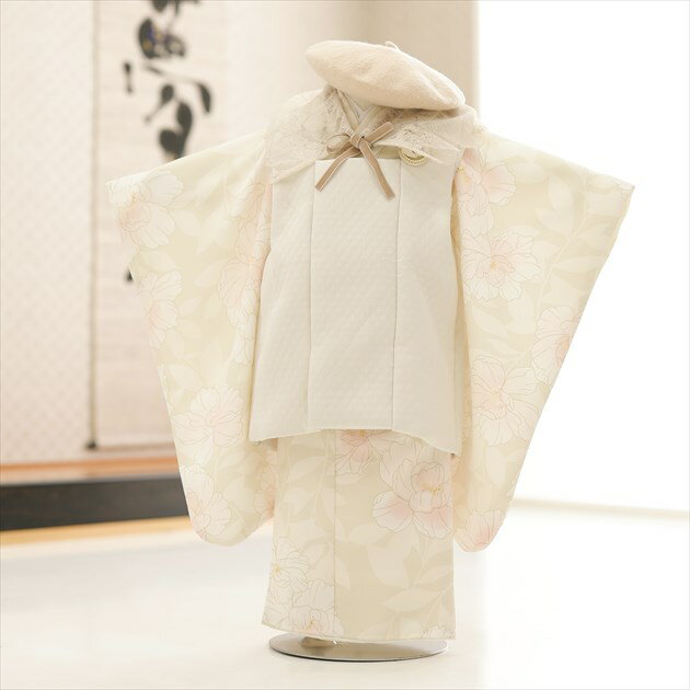 【レンタル】3歳 女の子 着物 七五三レンタル f1569 被布セット 和洋2way ケープ 着物レンタル 753 被布 貸衣装 3才 結婚式 和服 子供着物 ...