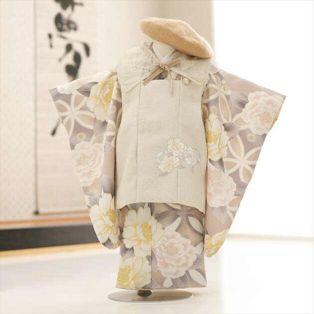 【レンタル】3歳 女の子 着物 七五三レンタル f1568 被布セット 和洋2way ケープ 着物レンタル 753 被布 貸衣装 3才 結婚式 和服 子供着物 ...